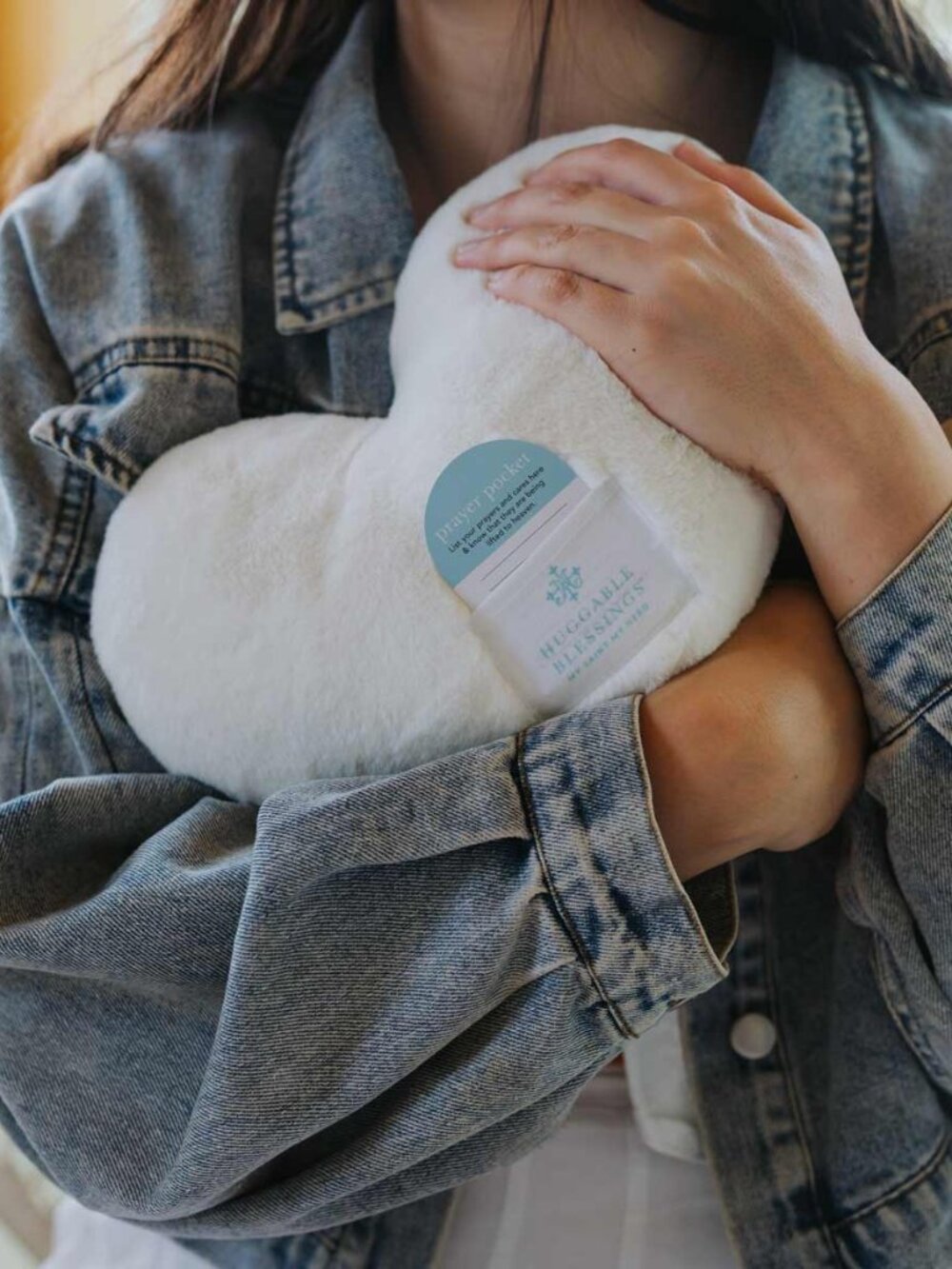 Huggable Weighted Prayer Pillow-White Heart-NWT
